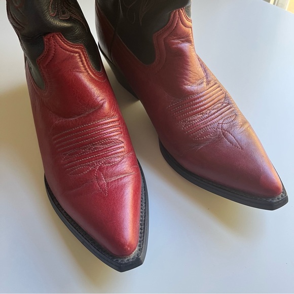 Ariat Heritage Rtoe Leather Western Red Black Cowboy Boots Rodeo Cowgirl 7 - Picture 4 of 11